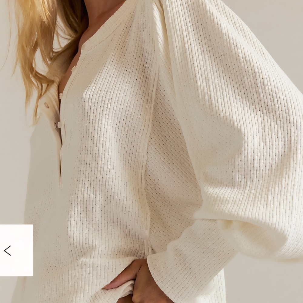 Free People Cream Waffle-Knit Henley Long-Sleeve Top - Picture 3 of 11